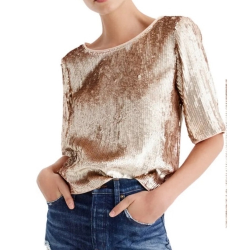 J. Crew Rose Gold Sequin Short Sleeve Top